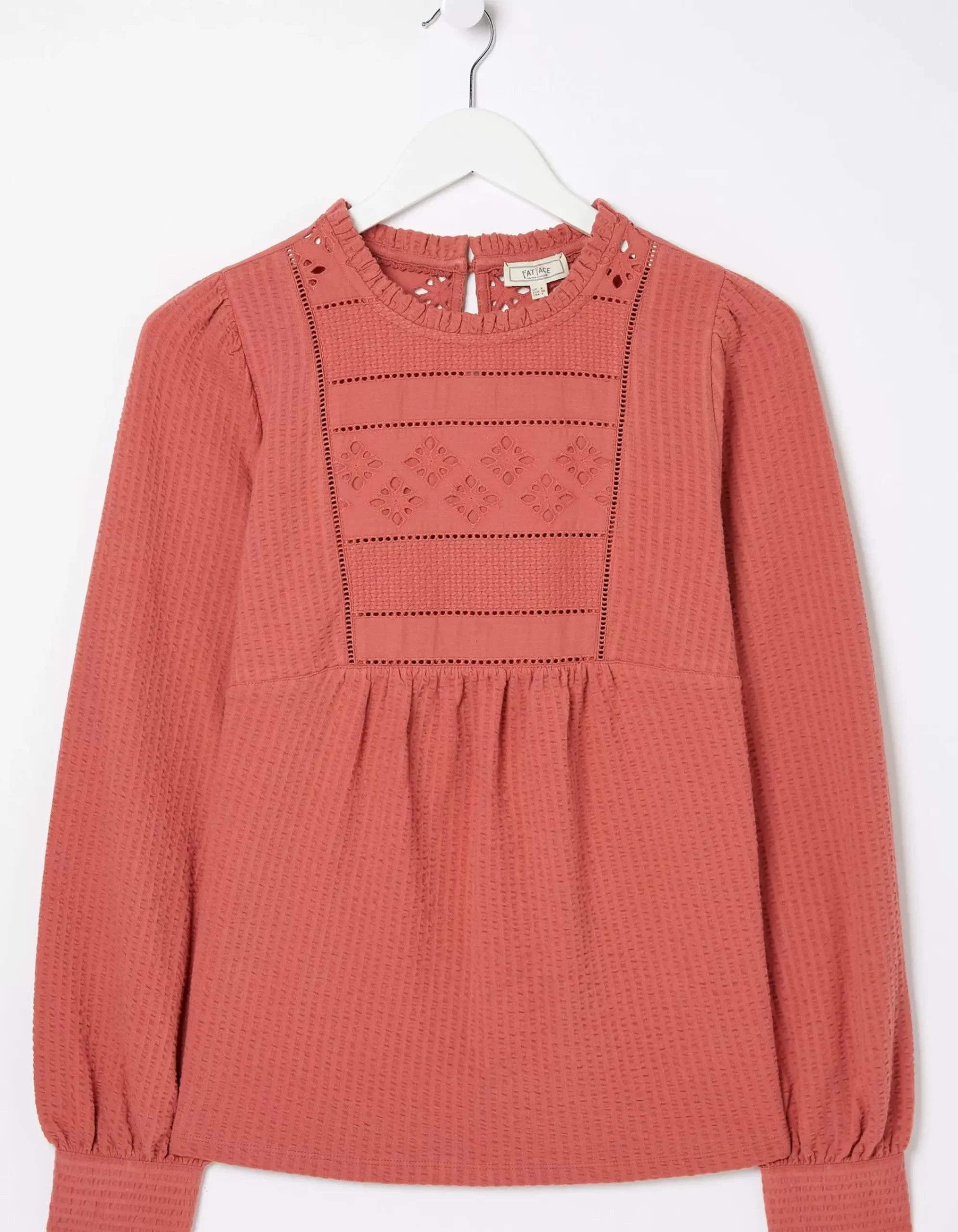 FatFace Liza Broderie Top Washed Red Online