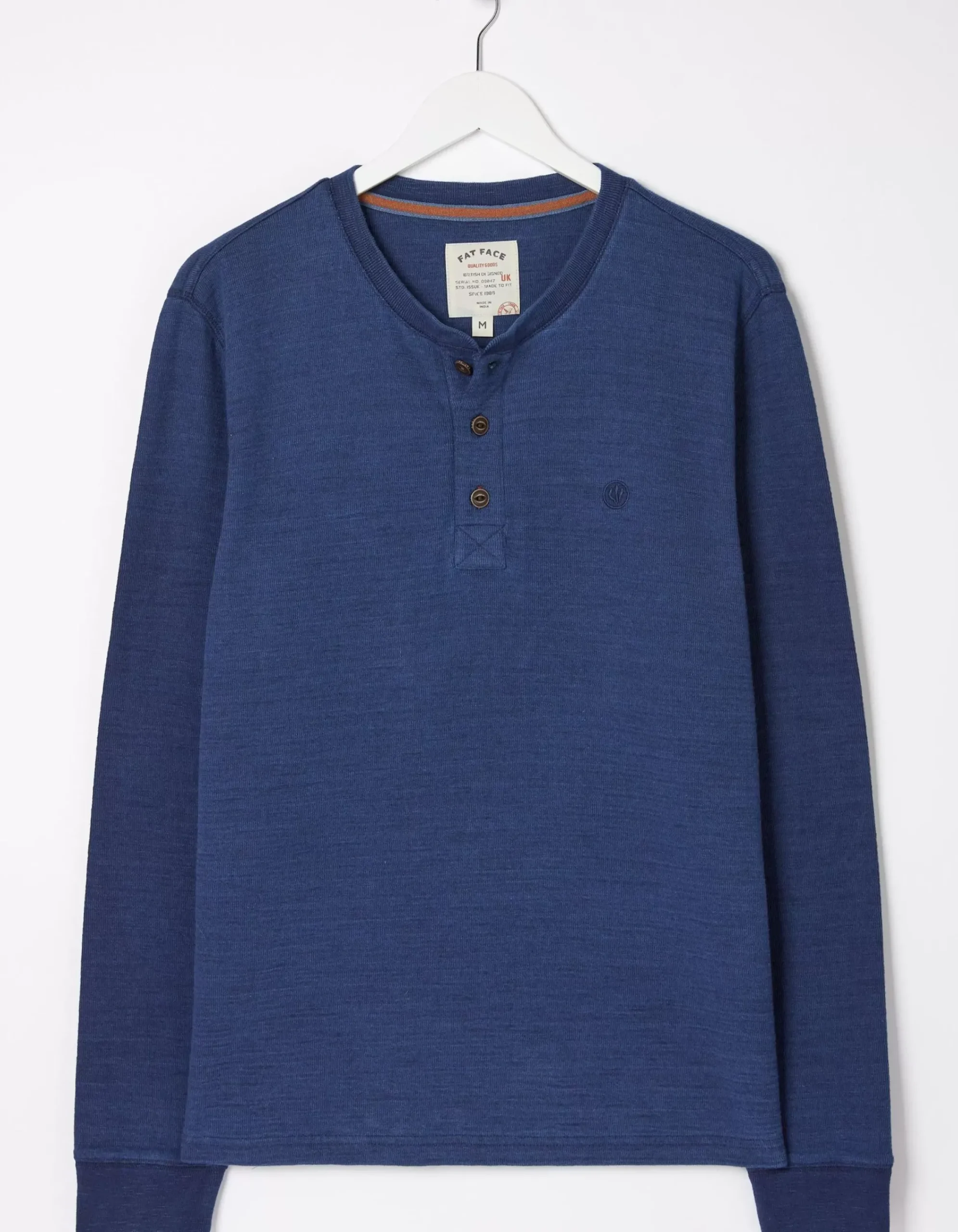 FatFace Long Sleeve Indigo Henley Indigo Blue Online