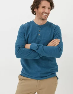 FatFace Long Sleeve Kintbury Henley Teal Blue Hot