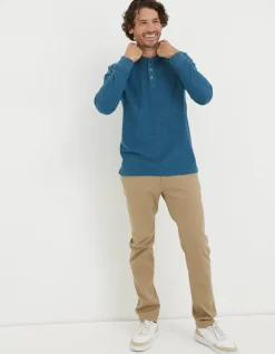 FatFace Long Sleeve Kintbury Henley Teal Blue Hot