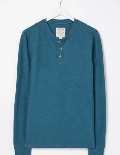 FatFace Long Sleeve Kintbury Henley Teal Blue Hot