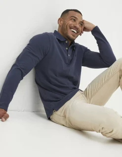 FatFace Long Sleeve Organic Cotton Pique Polo Navy Clearance