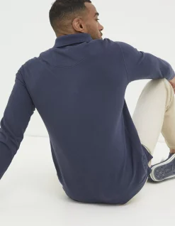 FatFace Long Sleeve Organic Cotton Pique Polo Navy Clearance