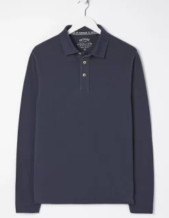 FatFace Long Sleeve Organic Cotton Pique Polo Navy Clearance