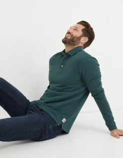 FatFace Long Sleeve Organic Pique Polo Jade Green Discount