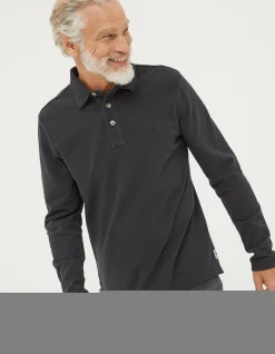 FatFace Long Sleeve Organic Pique Polo Vintage Black Best