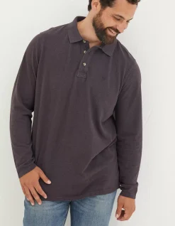 FatFace Long Sleeve Organic Pique Polo Plum