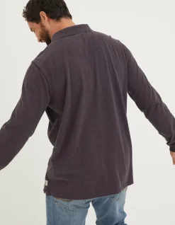 FatFace Long Sleeve Organic Pique Polo Plum