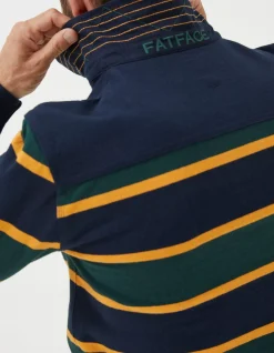 FatFace Long Sleeve Stripe Rugby Sweatshirt Jade Green Online