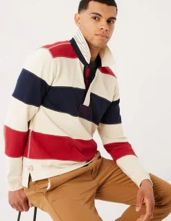 FatFace Long Sleeve Stripe Rugby Sweat Ecru Discount