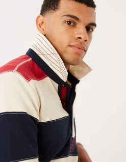 FatFace Long Sleeve Stripe Rugby Sweat Ecru Discount