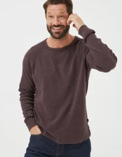 FatFace Long Sleeve Waffle Crew Plum Discount