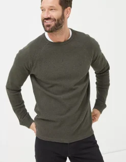 FatFace Long Sleeve Waffle Crew Khaki Marl Clearance