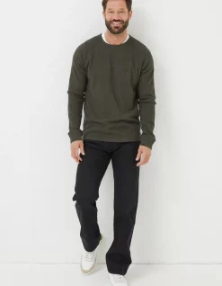 FatFace Long Sleeve Waffle Crew Khaki Marl Clearance