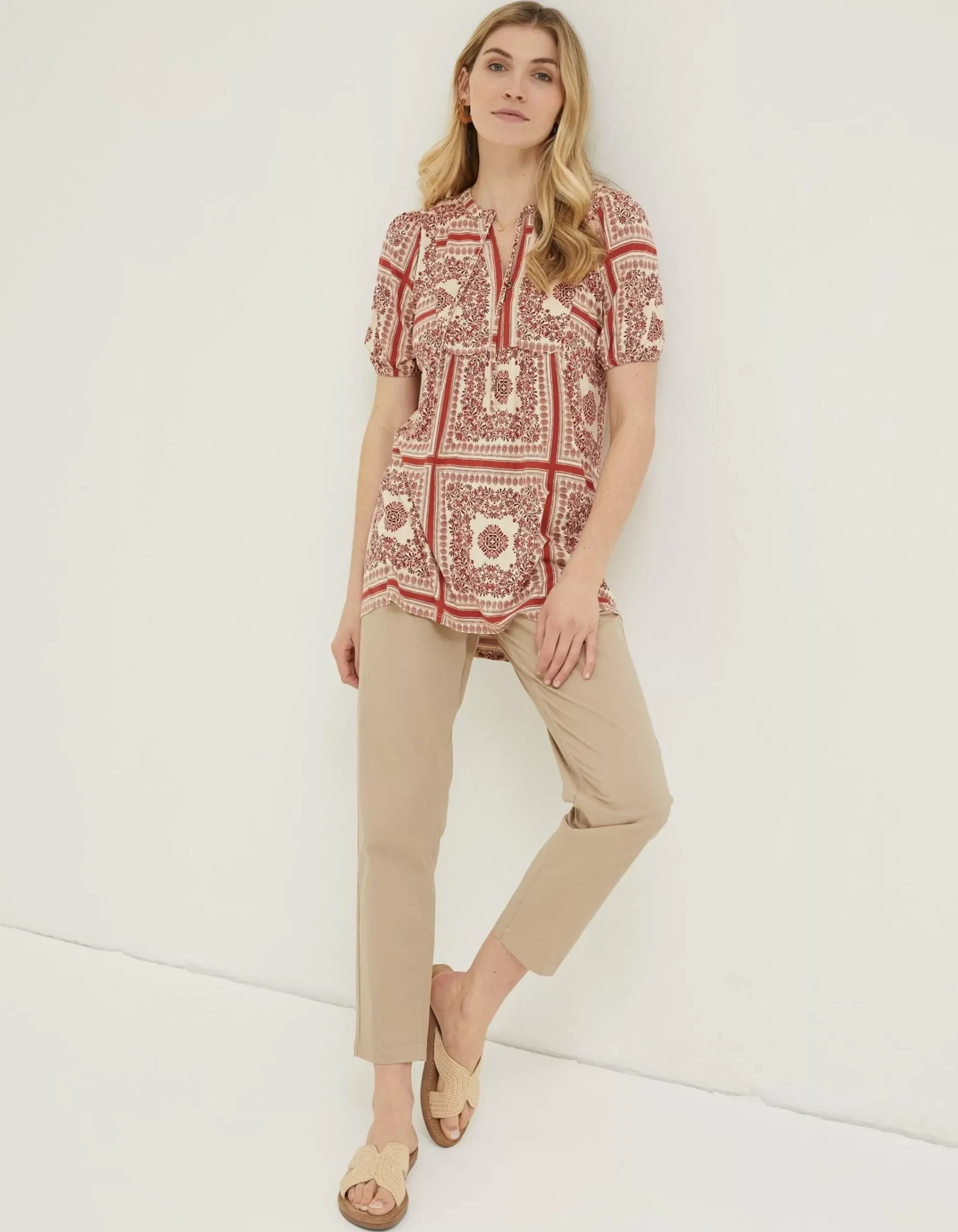 FatFace Lou Bandana Tunic Top Ivory Outlet