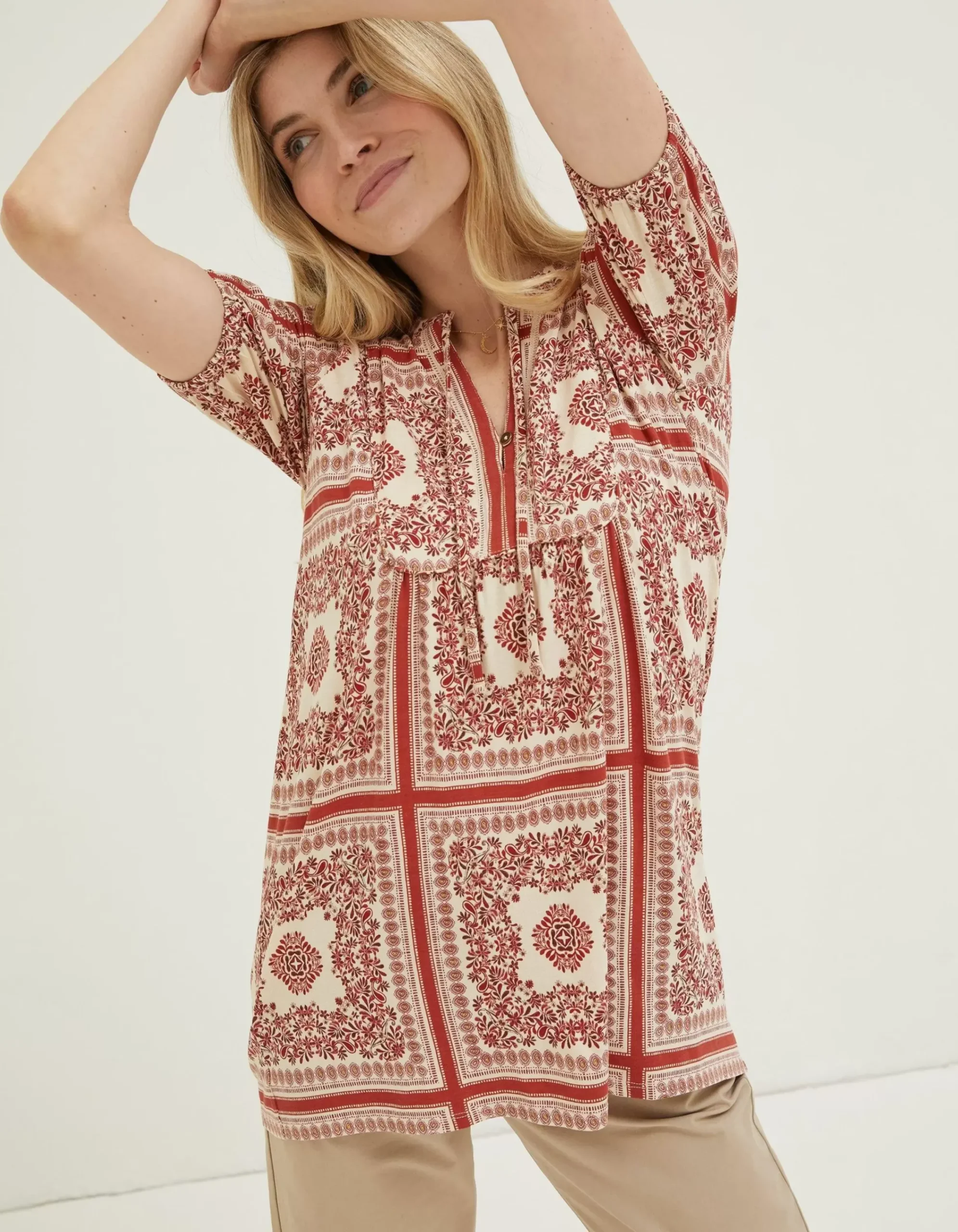 FatFace Lou Bandana Tunic Top Ivory Outlet