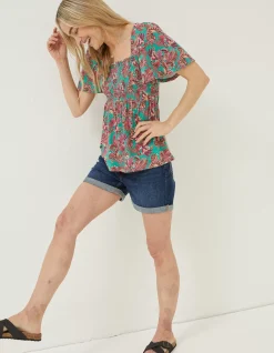 FatFace Lucia Festival Floral Top Teal Green New