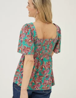 FatFace Lucia Festival Floral Top Teal Green New