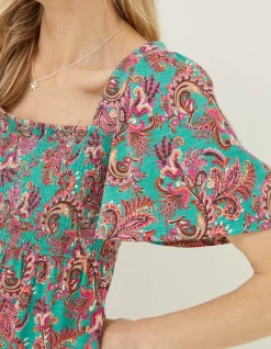 FatFace Lucia Festival Floral Top Teal Green New