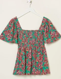 FatFace Lucia Festival Floral Top Teal Green New