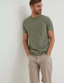 FatFace Lulworth Organic Cotton Crew T-Shirt Khaki Marl Sale