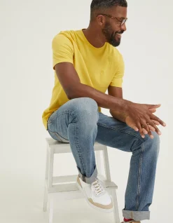 FatFace Lulworth Organic Cotton Crew T-Shirt Washed Yellow New