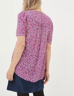 FatFace Lyndy Textured Animal Blouse Fuchsia Pink Clearance
