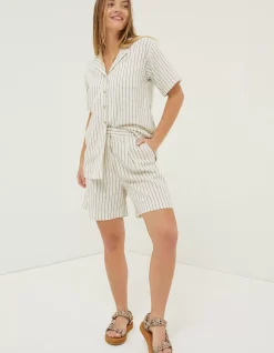 FatFace Mali Linen Blend Stripe Shirt Ivory New