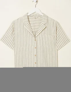 FatFace Mali Linen Blend Stripe Shirt Ivory New