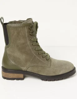 FatFace Margot Suede Ankle Hiker Boot Khaki Green Clearance