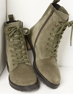 FatFace Margot Suede Ankle Hiker Boot Khaki Green Clearance