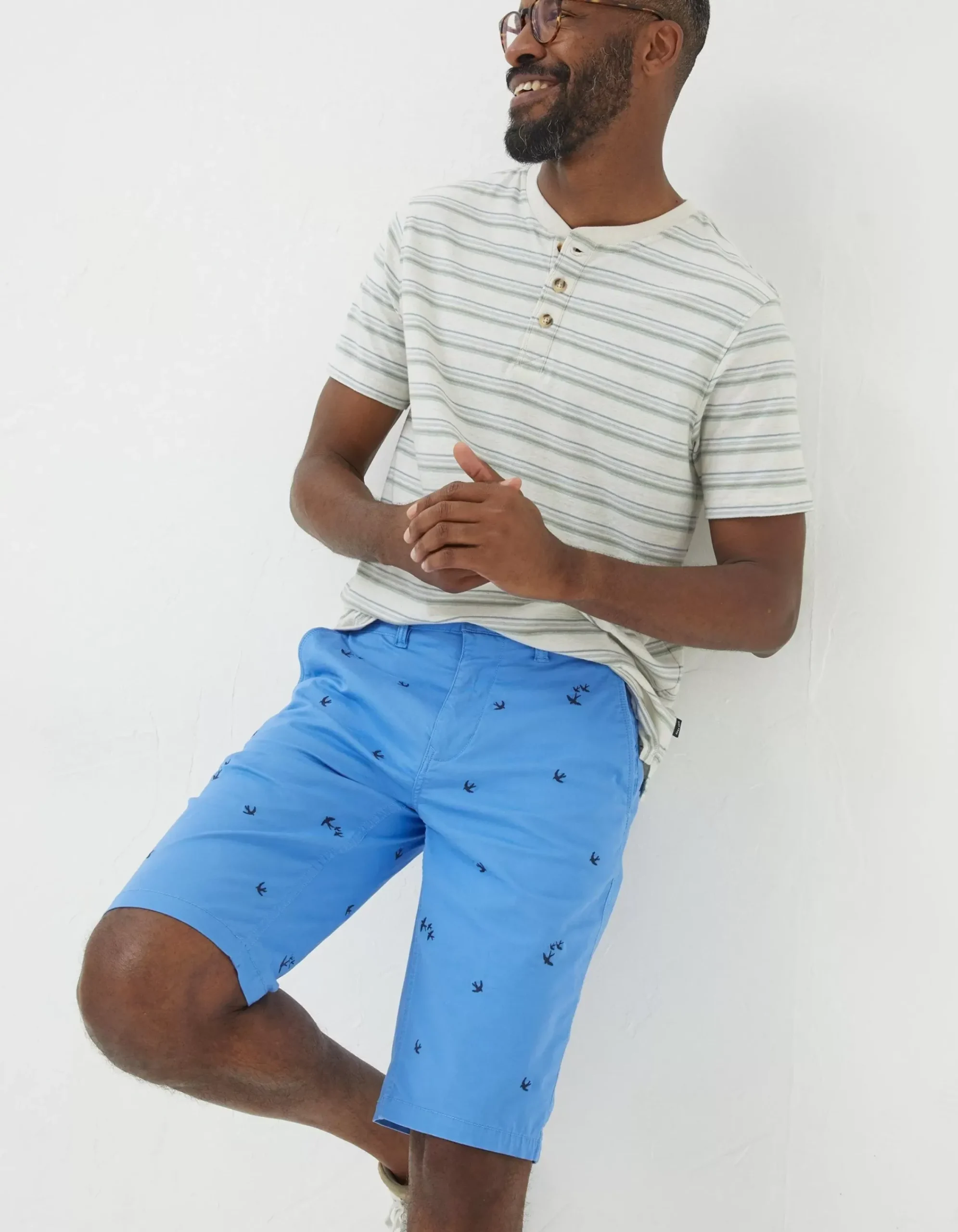 FatFace Mawes Bird Embroidery Shorts Light Blue