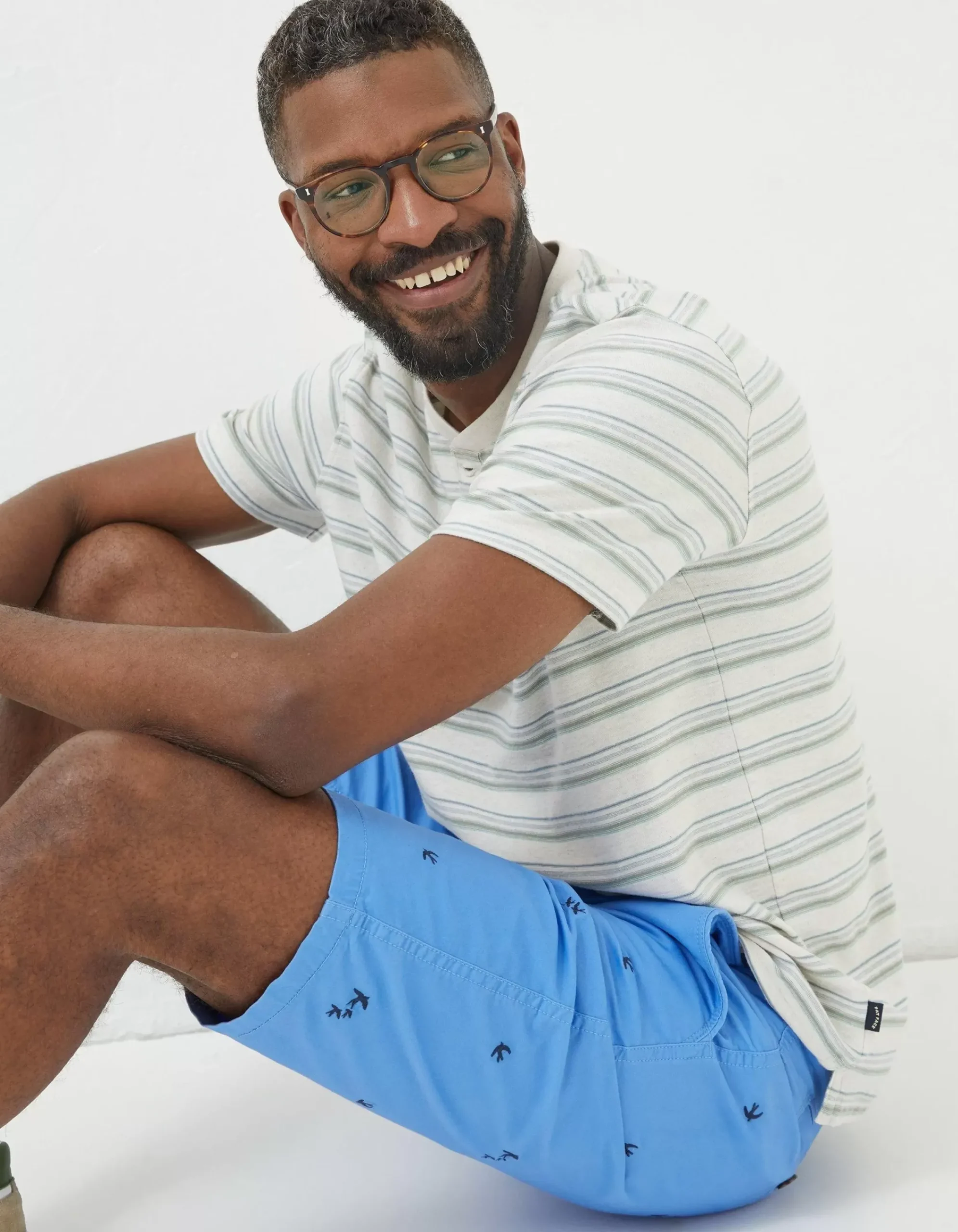 FatFace Mawes Bird Embroidery Shorts Light Blue