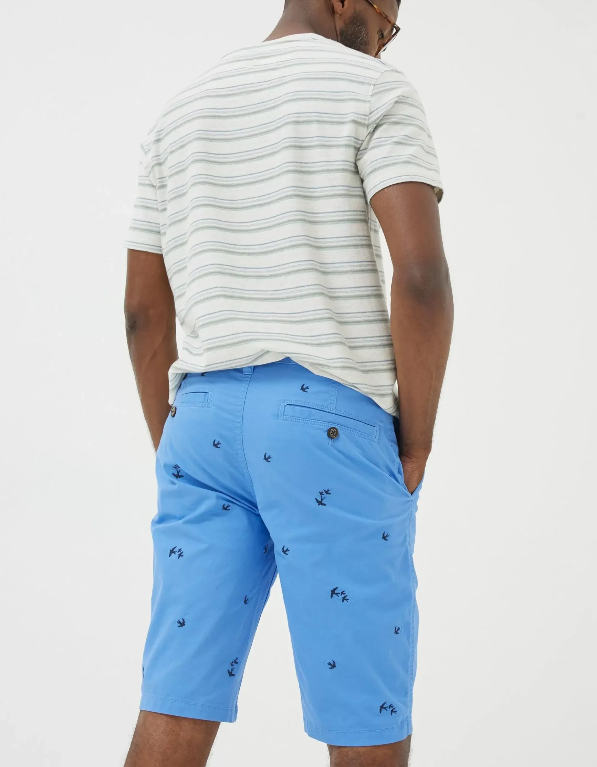FatFace Mawes Bird Embroidery Shorts Light Blue