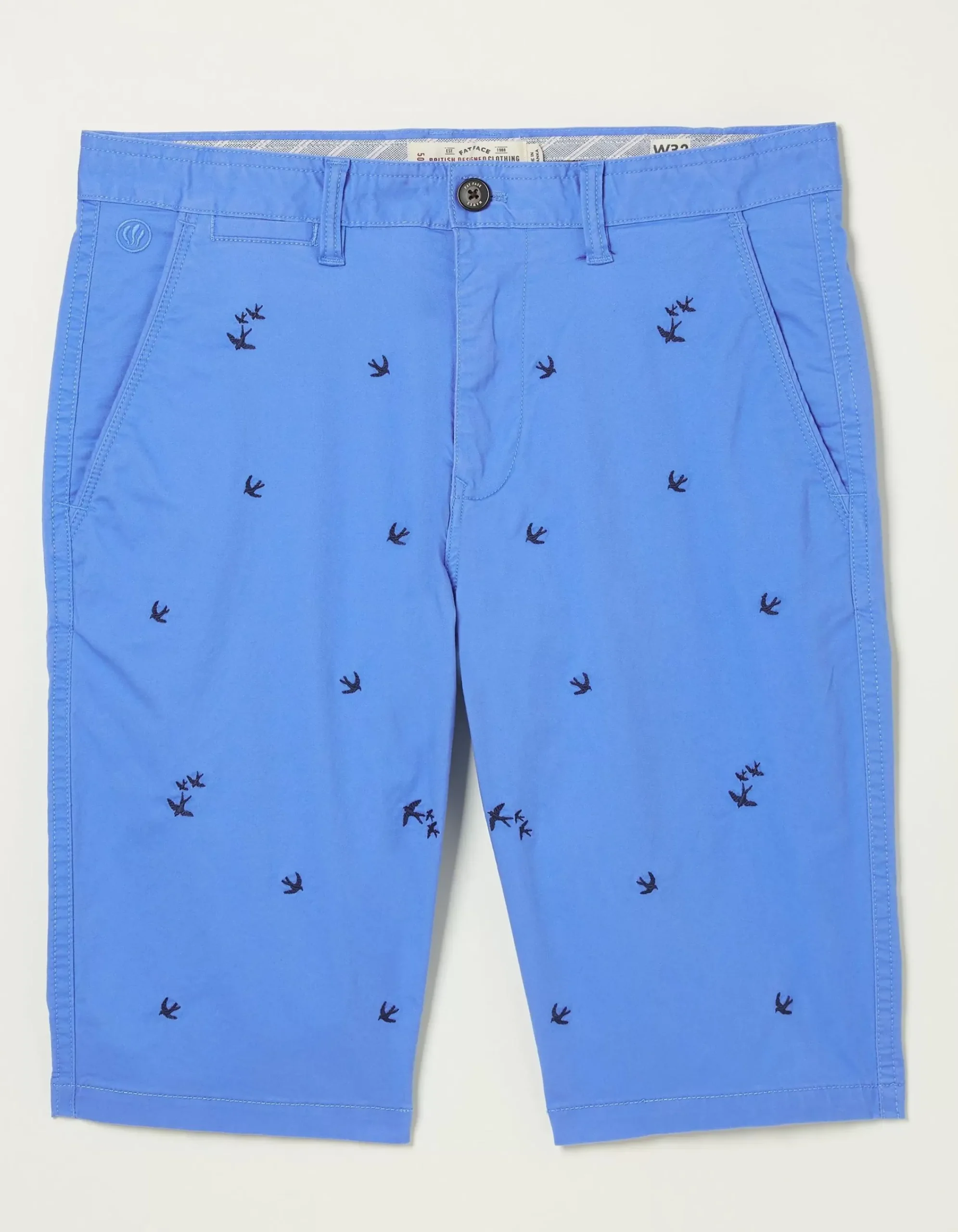 FatFace Mawes Bird Embroidery Shorts Light Blue