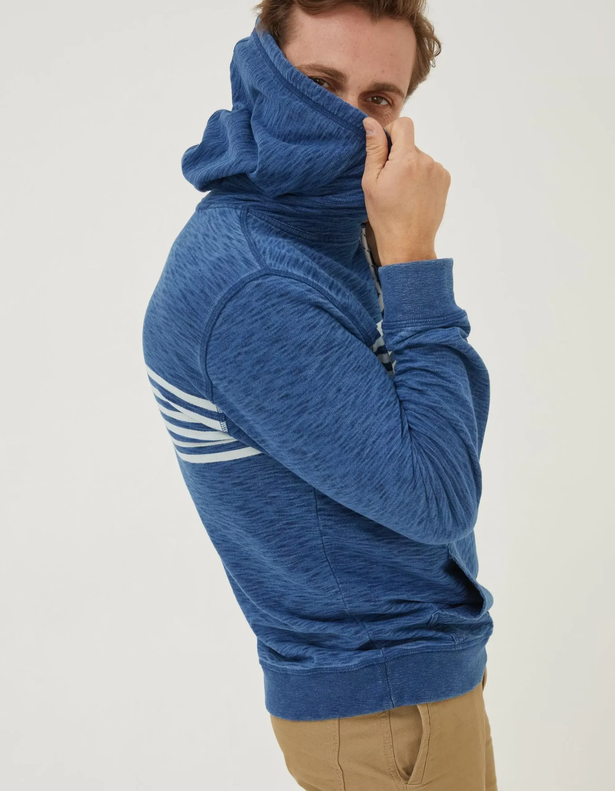 FatFace Mcs Indigo Stripe Hoodie Blue Clearance