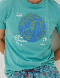 FatFace Mcs Organic One Ocean T-Shirt Light Teal Discount