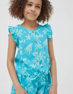 FatFace Mcs Tie Front Shirt Aqua Blue Best