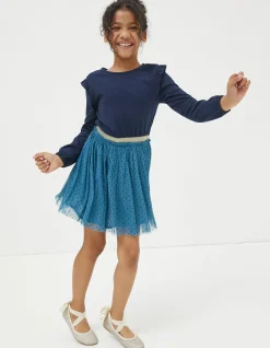 FatFace Millie Tulle Spot Dress Teal Green New