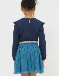 FatFace Millie Tulle Spot Dress Teal Green New