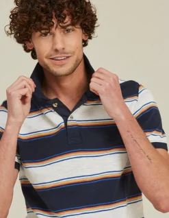 FatFace Multi Stripe Polo Indigo