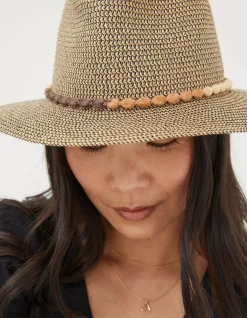 FatFace Multi Weave Fedora Hat Natural Discount