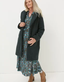 FatFace Mylah Teddy Longline Coat Dark Teal Clearance