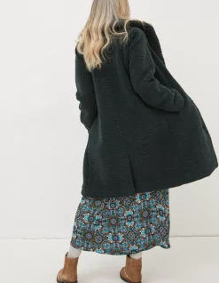 FatFace Mylah Teddy Longline Coat Dark Teal Clearance