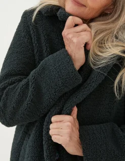 FatFace Mylah Teddy Longline Coat Dark Teal Clearance
