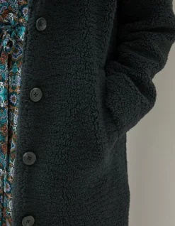 FatFace Mylah Teddy Longline Coat Dark Teal Clearance