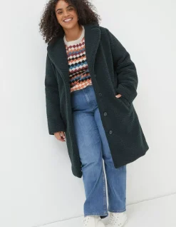 FatFace Mylah Teddy Longline Coat Dark Teal Clearance