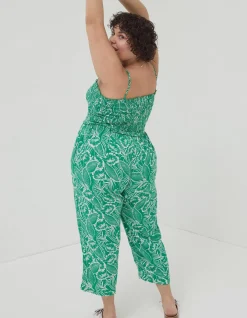 FatFace Natalie Tropical Leaf Jumpsuit Bright Green New