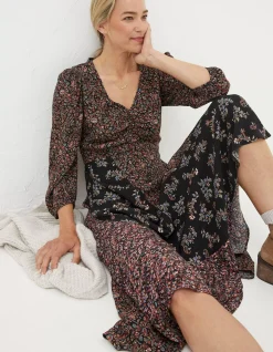 FatFace Nate Craft Floral Midi Dress Black Sale