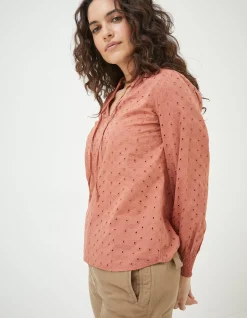 FatFace Nellie Broderie Blouse Rust Brown Sale